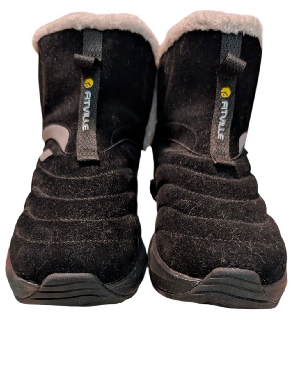 FitVille Wide Width Winter Snow Boots Black Quilted Fur Lined Cozy ankle 9 EW